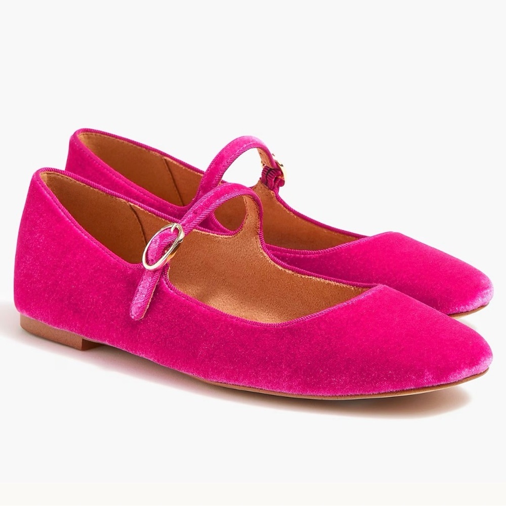 J. Crew Fuchsia Velvet Mary Jane Flats